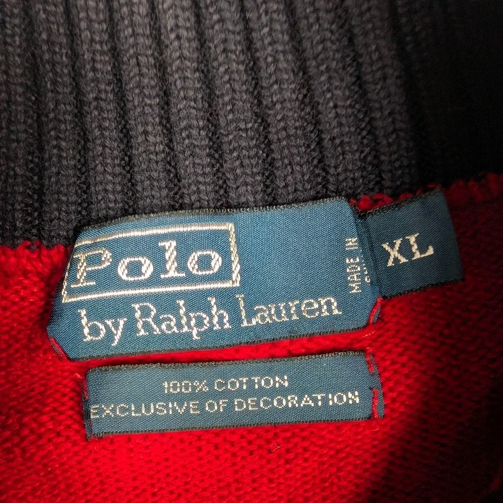 Polo Ralph Lauren Sweater Mens XL Red‎ 1/4 Zip Mock Neck Cotton Pullover Pony